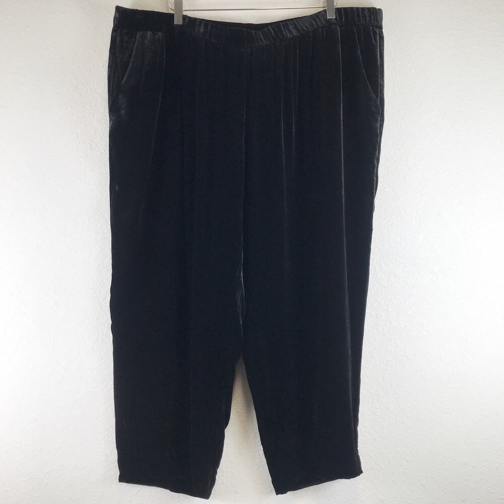 Eileen Fisher Woman Velvet Pull-On Pants Rayon Silk Pockets Black Plus Size 3X